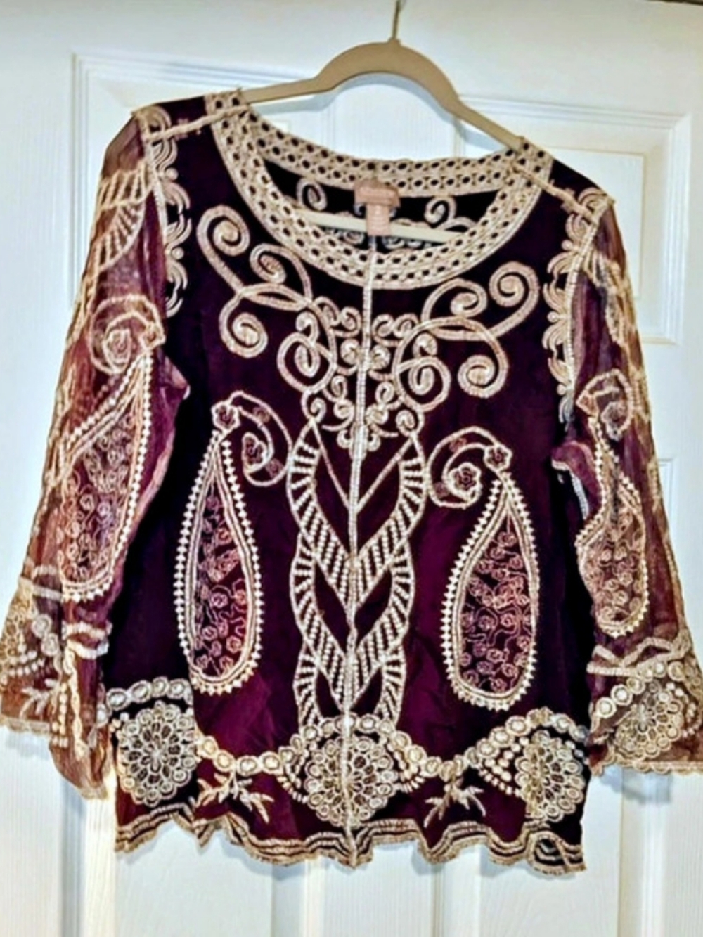 Chico's Embroidered Tunic in Purple & White Size 2 Like New